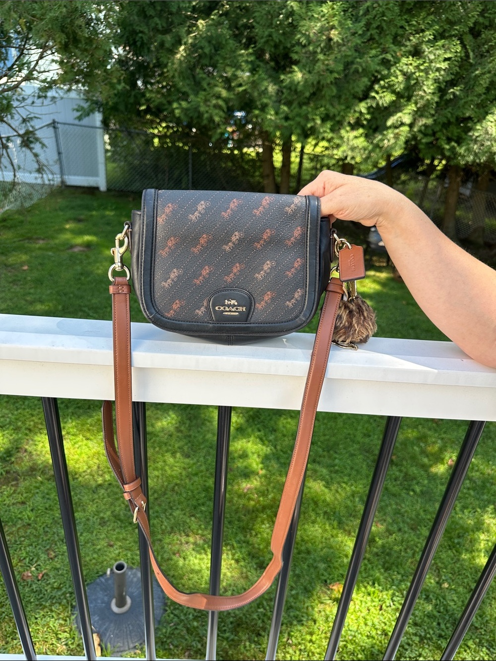 Coach Black Signature Crossbody with Brown Leather Trim